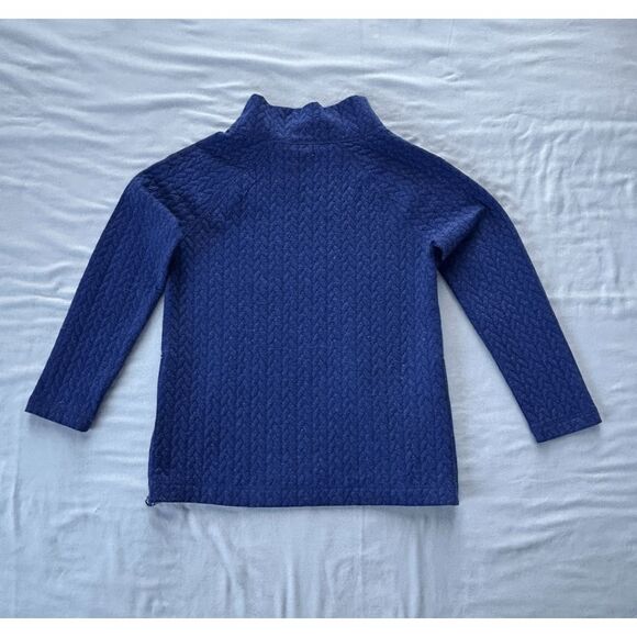 T by Talbots Mock Turtleneck Metallic Blue Sweater, Size Sp, Festive, Zipper - Picture 2 of 8